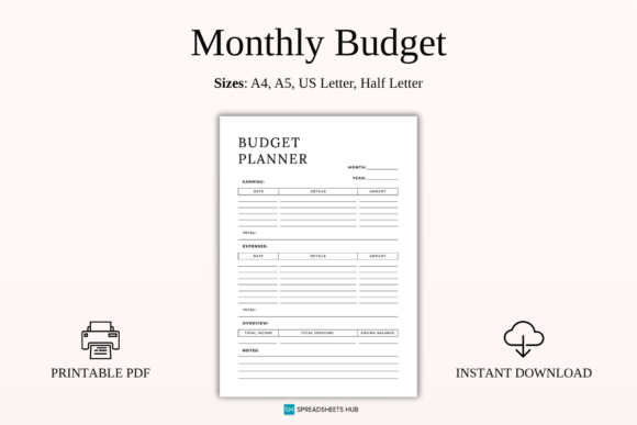 Download Monthly Finance Log &amp; Budget Planner - Premium Resources